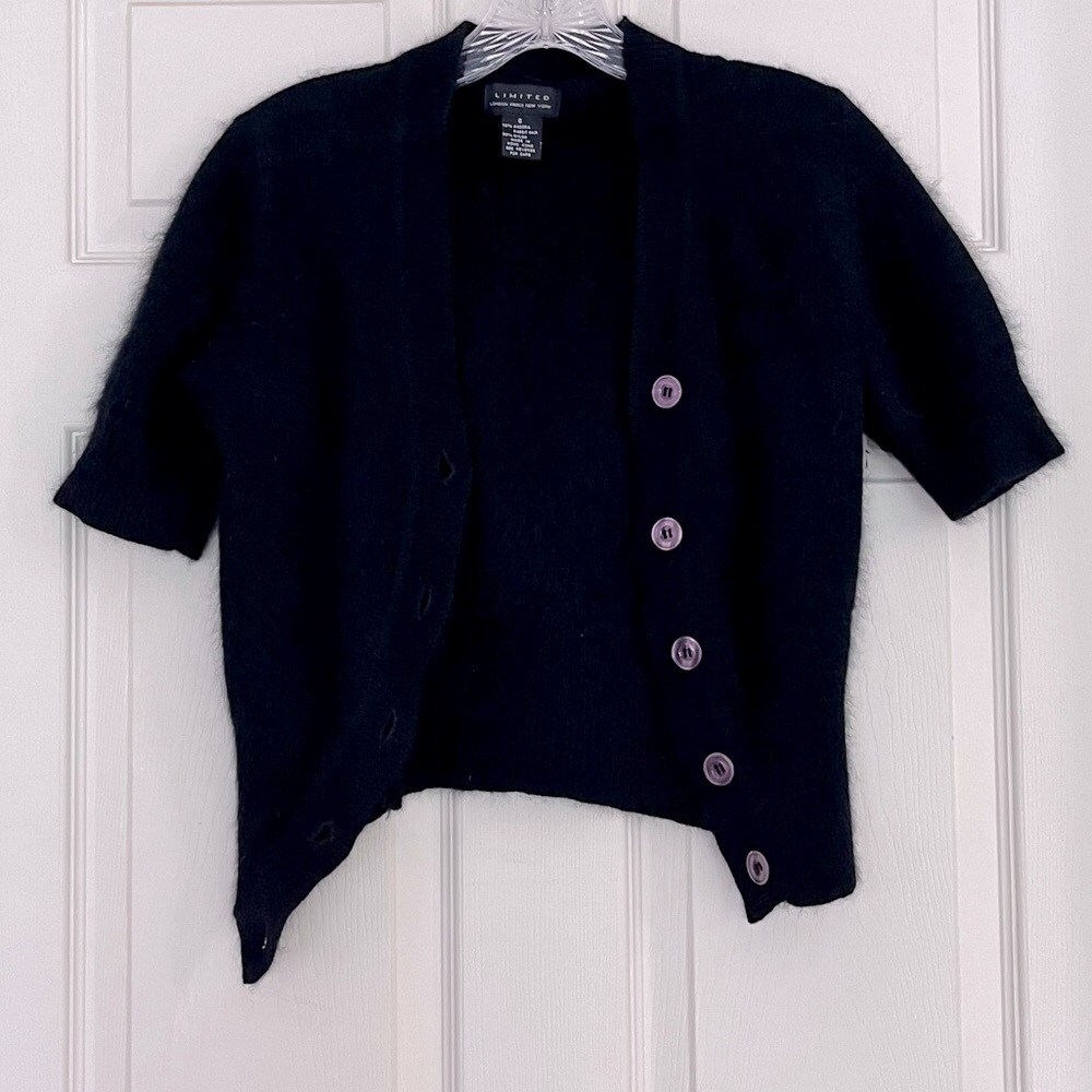 Black Short-Sleeve Button Cardigan Sweater